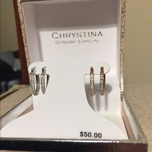 14k g over silver plated 2 pairs of crystal hoops